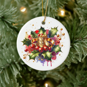 Five Golden Rings Twelve Days of Christmas Ceramic Ornament