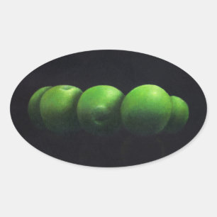 Five Green Apples Oval Sticker
