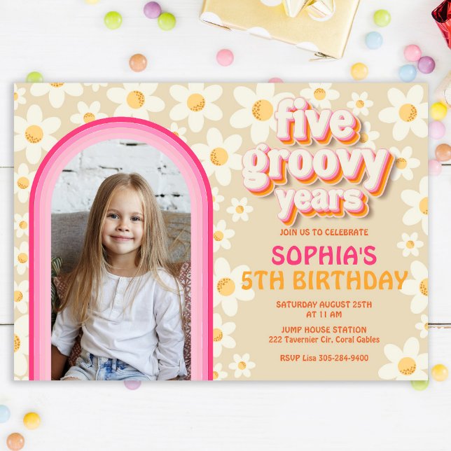 Five Groovy Years Rainbow Birthday Invitation – Re (Creator Uploaded)