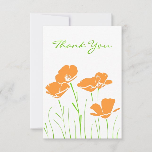 Five Hand Drawn California Poppies   Thank You Card (Front)