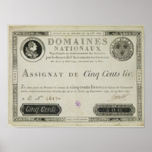 Five hundred livres banknote, 19th June 1791 Poster