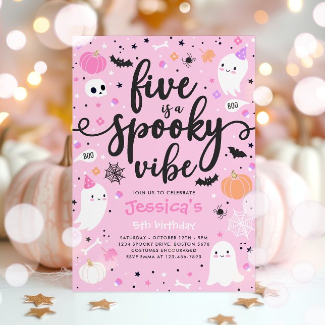 Five Is A Spook Vibe Halloween Ghost Birthday Invitation (Creator Uploaded)