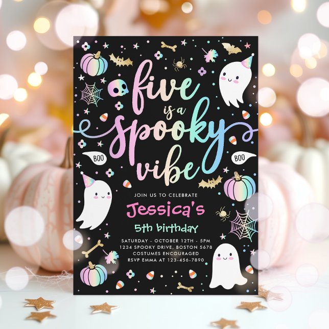 Five Is A Spook Vibe Halloween Ghost Birthday Invitation (Creator Uploaded)