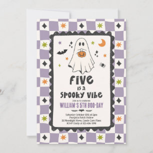 Five Is A Spooky Vibe Halloween Ghost 5th Birthday Invitation