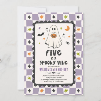 Five Is A Spooky Vibe Halloween Ghost 5th Birthday Invitation