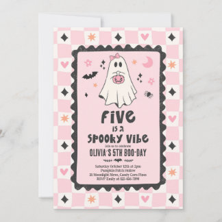 Five Is A Spooky Vibe Halloween Ghost 5th Birthday Invitation