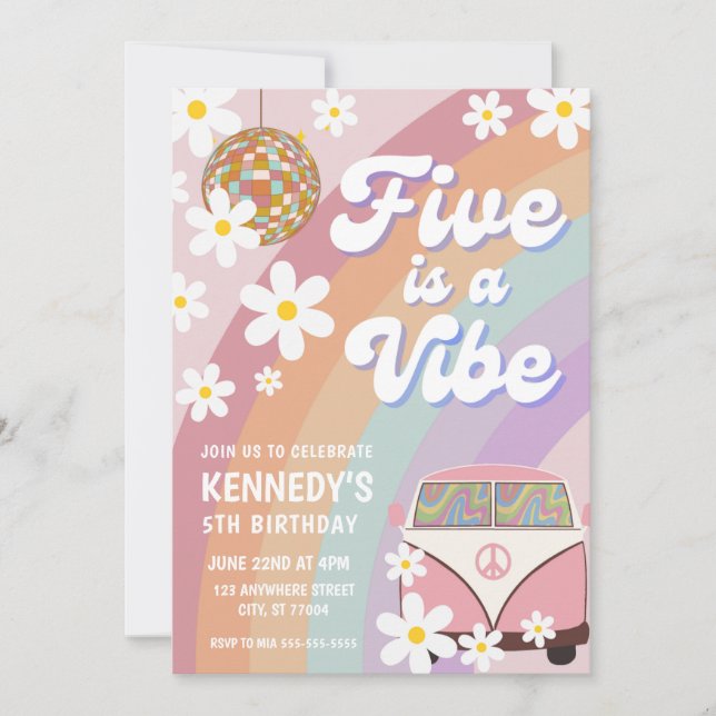 FIVE IS A VIBE 5TH BIRTHDAY INVITATION GROOVY (Front)