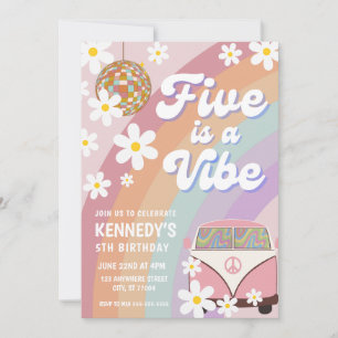 FIVE IS A VIBE 5TH BIRTHDAY INVITATION GROOVY