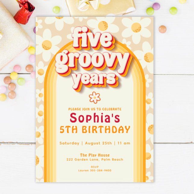 Five Is a Vibe 5th Birthday Invitation | Retro Dai (Creator Uploaded)
