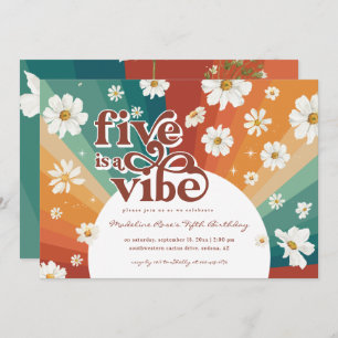 Five is a Vibe 5th Birthday   Retro Daisy Rainbow Invitation