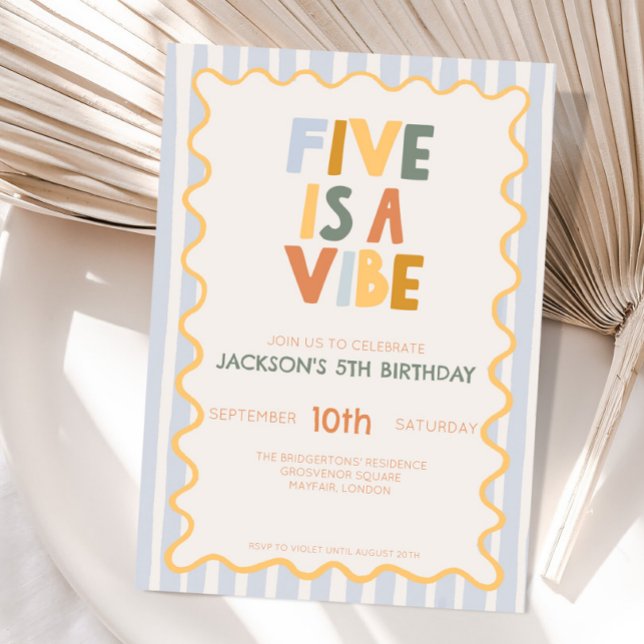 Five is a Vibe 5th Kid Modern Birthday Invitation (Creator Uploaded)