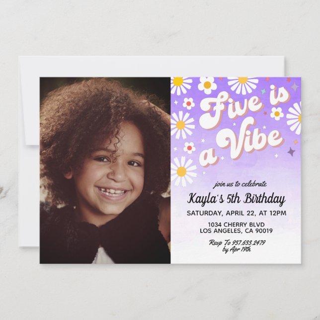 Five is a Vibe 5th Portrait Birthday Invitation (Front)