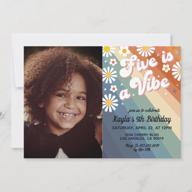 Five is a Vibe 5th Portrait Birthday Invitation (Front)