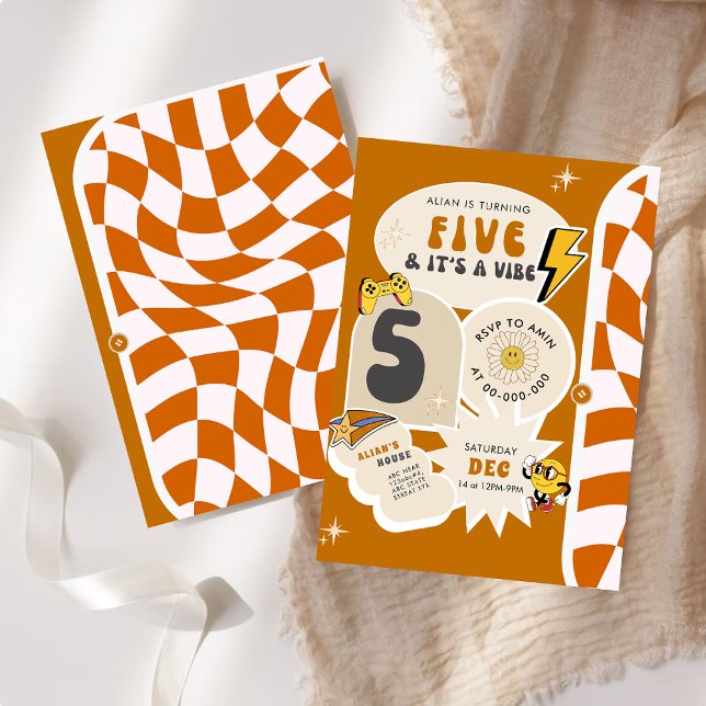 Five is a Vibe 5th Retro Chequered Birthday Invitation (Creator Uploaded)