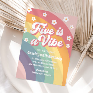 Five is a Vibe 70s Rainbow Daisy 5th Birthday Invitation