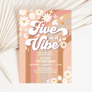 Five is A Vibe Birthday Invite Hippie 70s Birthday