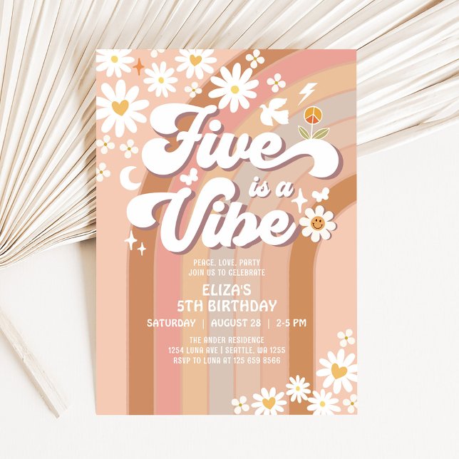 Five is A Vibe Birthday Invite Hippie 70s Birthday (Creator Uploaded)
