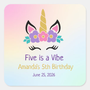Five is a Vibe Birthday Party Square Sticker
