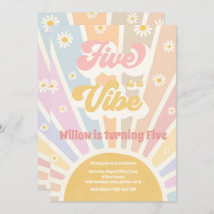 Five Is A Vibe Boho Sunshine 5th Birthday Party Invitation