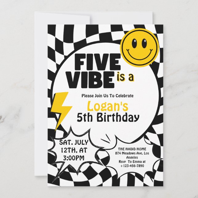 Five is a Vibe | Boys 5th Retro Birthday Party Invitation (Front)