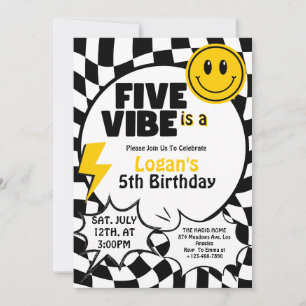 Five is a Vibe   Boys 5th Retro Birthday Party Invitation