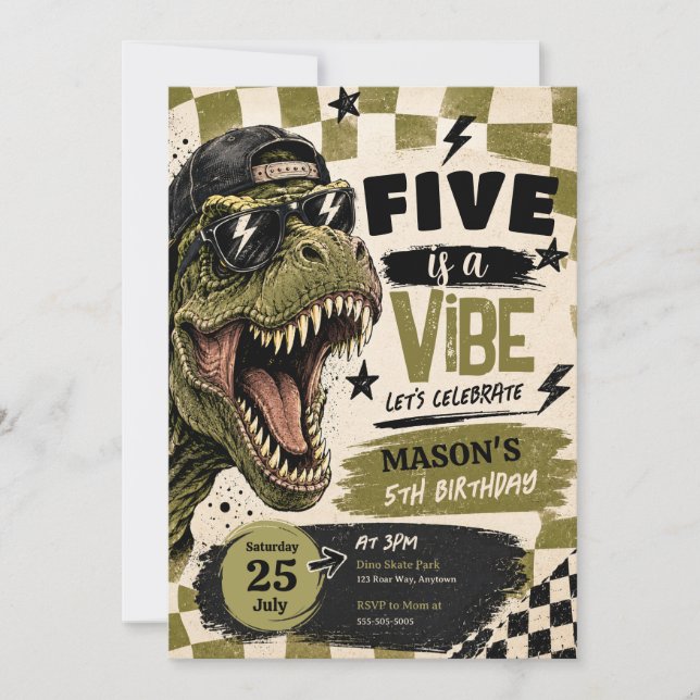 Five is a Vibe Dinosaur Birthday Invitation (Front)