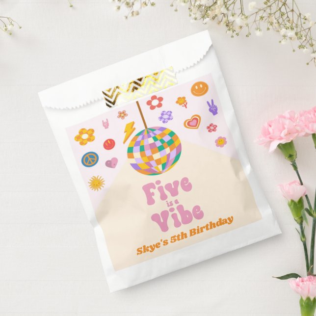Five Is A Vibe Disco Ball 5th Birthday Party Favour Bag (Sealed)