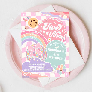 Five Is A Vibe Disco Rainbow 5th Birthday  Invitation