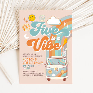 Five is A Vibe Fall Boy Groovy 5th Birthday Invitation