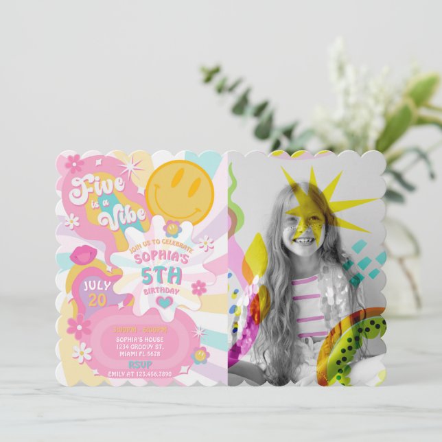 Five is a Vibe Groovy Birthday Photo Invitation (Standing Front)