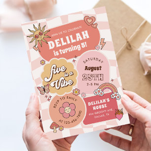 Five Is A Vibe Groovy Daisy 5th Birthday Party Invitation