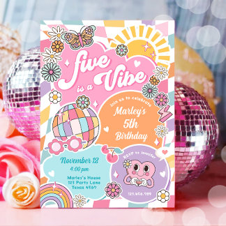 Five is a Vibe Groovy Preppy Varsity Birthday Invitation