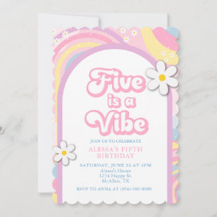 Five is a Vibe Groovy, Retro Girl Pastel Colours Invitation