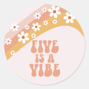 Five is a Vibe Groovy Retro Rainbow 5th Birthday Classic Round Sticker