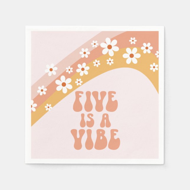 Five is a Vibe Groovy Retro Rainbow 5th Birthday Napkin (Front)