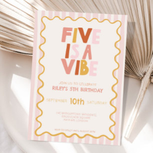 Five Is a Vibe Pastel Girl 5th Birthday Invitation
