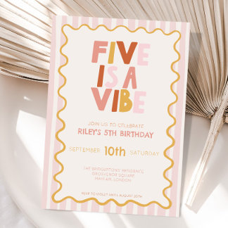 Five Is a Vibe Pastel Girl 5th Birthday Invitation