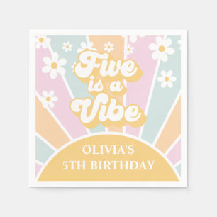 Five is a Vibe pastel Retro Sunshine daisy boho Napkin