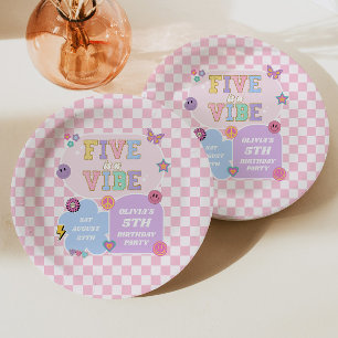 Five Is A Vibe Preppy Patch 5th Birthday Party Paper Plate