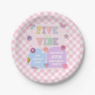 Five Is A Vibe Preppy Patch 5th Birthday Party Paper Plate
