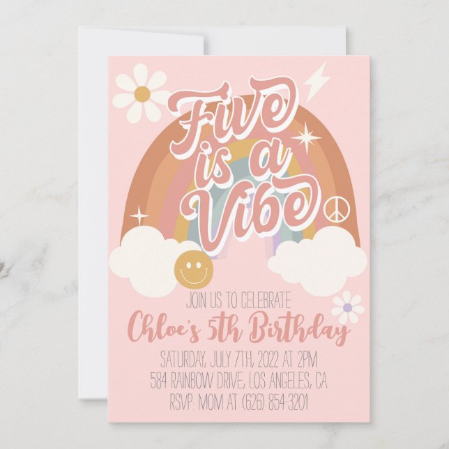 Five is a Vibe Rainbow Invitation (Front)