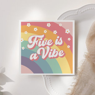 Five is a Vibe Retro 70s Rainbow Daisy Birthday  Napkin