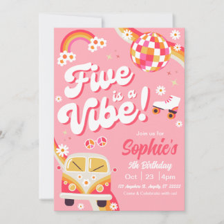 Five is a Vibe Retro Birthday Invitation 