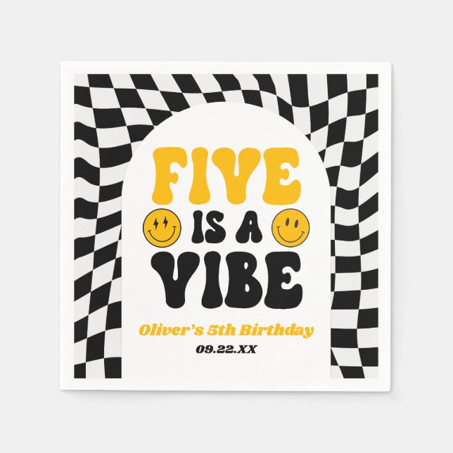 Five Is A Vibe Retro Fifth 5th Birthday Party Napkin (Front)