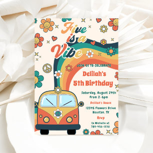 Five Is A Vibe Retro Floral 5th Birthday Party  Invitation