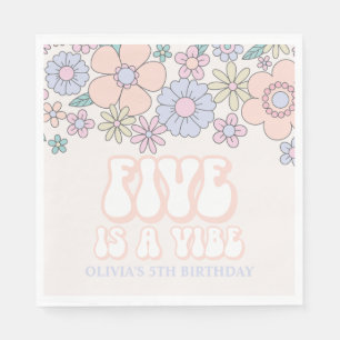FIVE is a Vibe Retro pastel Floral 5th birthday Napkin