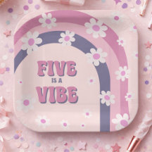 Five is a Vibe Retro Rainbow Daisy 5th Birthday