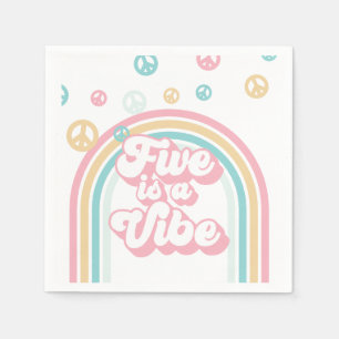 Five is a Vibe Retro Summer Rainbow Napkin