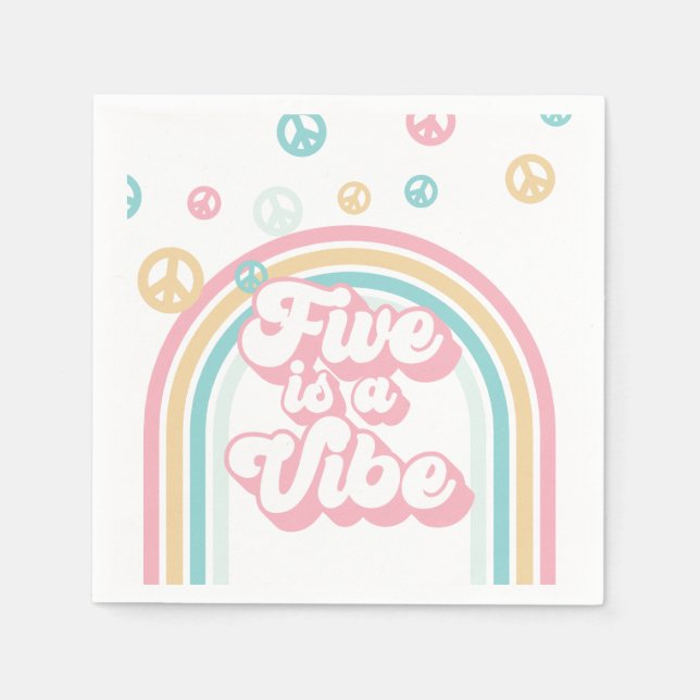 Five is a Vibe Retro Summer Rainbow Napkin (Front)