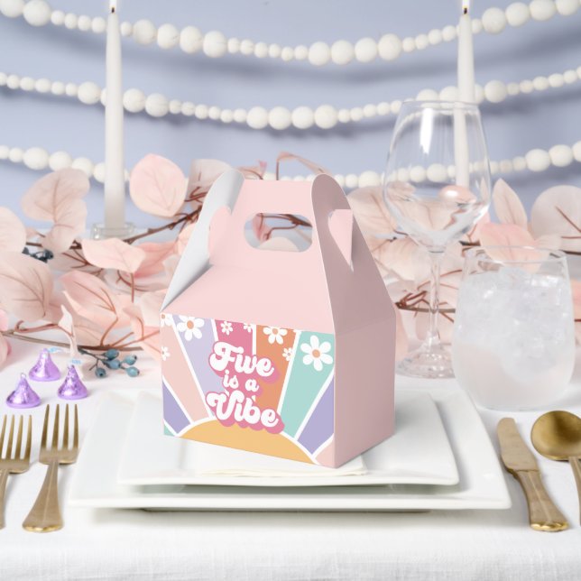 Five is a Vibe Retro Sunshine Rainbow Daisy Favour Box (Wedding)